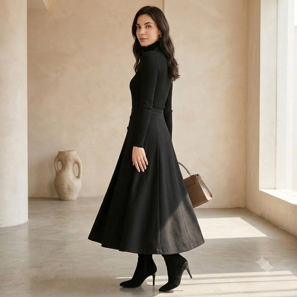 The Noir Two-Piece - full outfit with heeled boots