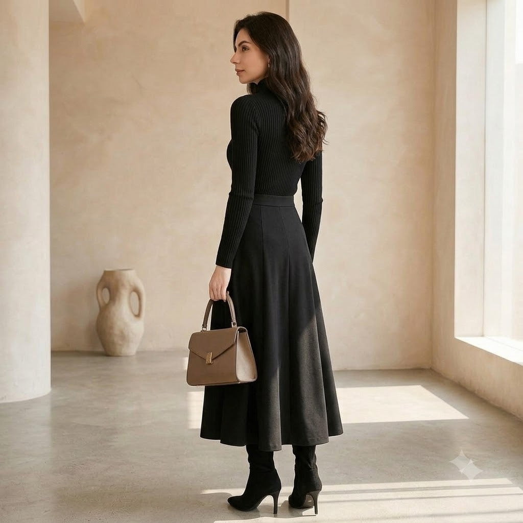 The Noir Two-Piece - back view showing A-line skirt