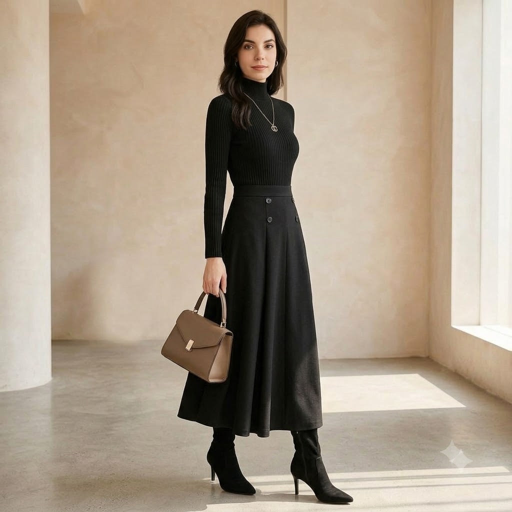 The Noir Two-Piece - styled with top-handle bag