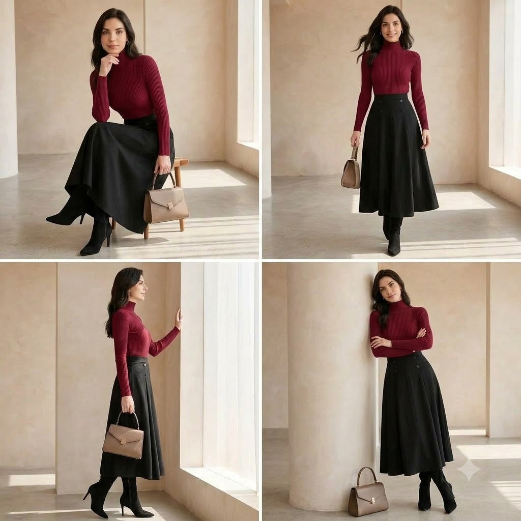 The Noir Two-Piece in Burgundy Red - leaning against pillar